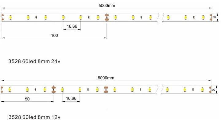 3528SMD 60LED/M IP65 Neon Flex Flexible LED Strip Light LED Rope Neon Light with 8mm PCB Board for LED Aquarium Light