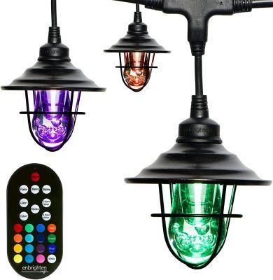 LED Warm White &amp; Color Changing Cafe String Lights with Oil-Rubbed Bronze Lens Shade