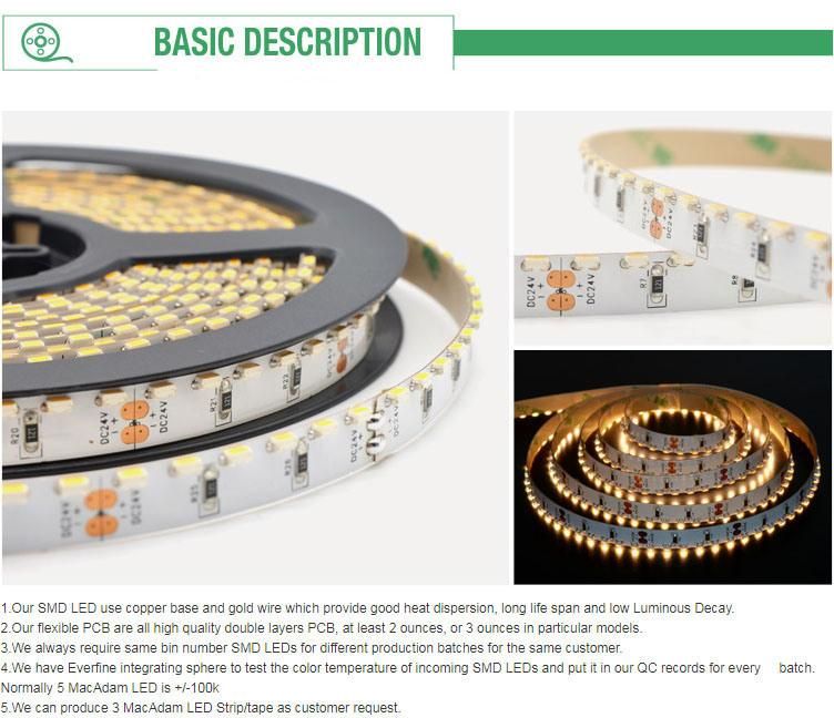 High Quality 3014 SMD Sideview LED Strip with Ce RoHS Heat Sink Flexible 100m Strip Light 24V 2400K Warm White