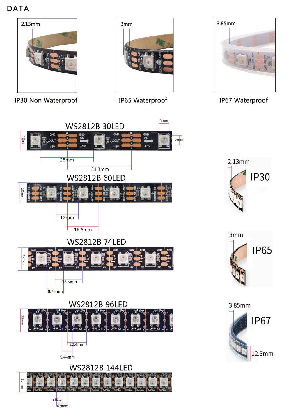 5V 12V Ws2811 Ws2812 Ws2812b Ws2815b LED Strip Lights Dream Fullcolor Running Changing Color LED Strip Light