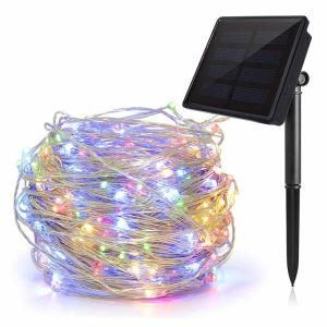 Outdoor Water Color Solar Copper Wire LED String Lights for Christmas Garden Decoration