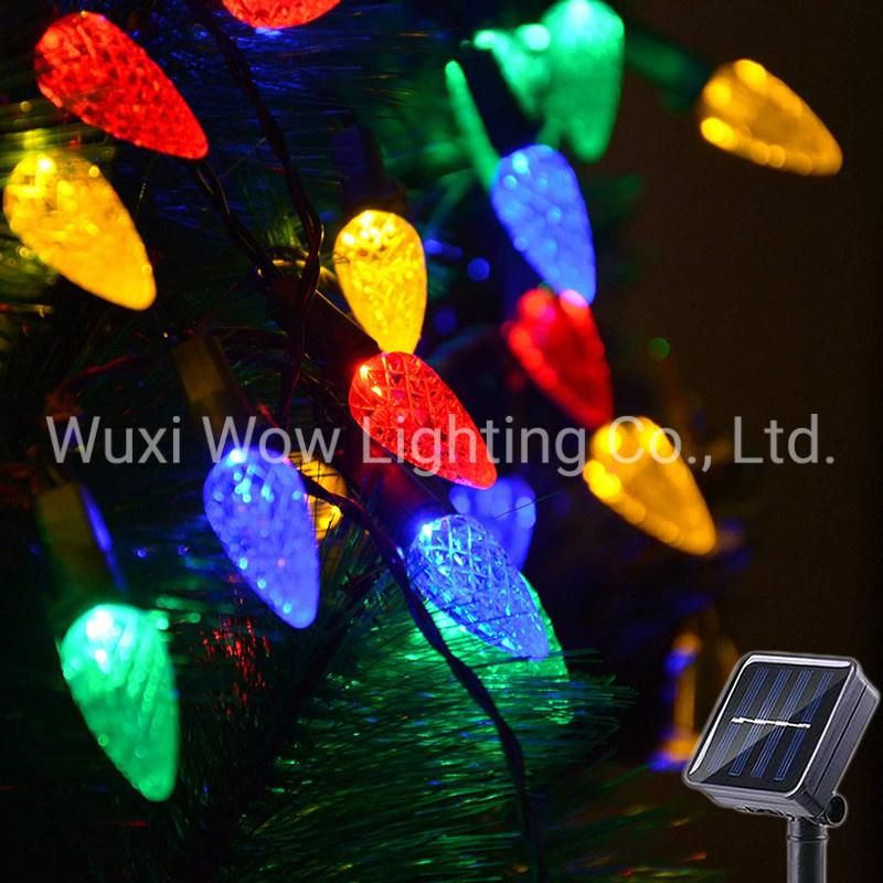 Solar Christmas Lights Outdoor C6 Strawberry String Lights, Multicolor LED Christmas Fairy Lights 50 LEDs Solar Garden Lights Rechargeable Light for Christmas