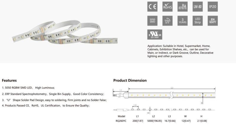 TUV-CE, UL Approved 5050RGBW LED Strip for Decorative Lighting
