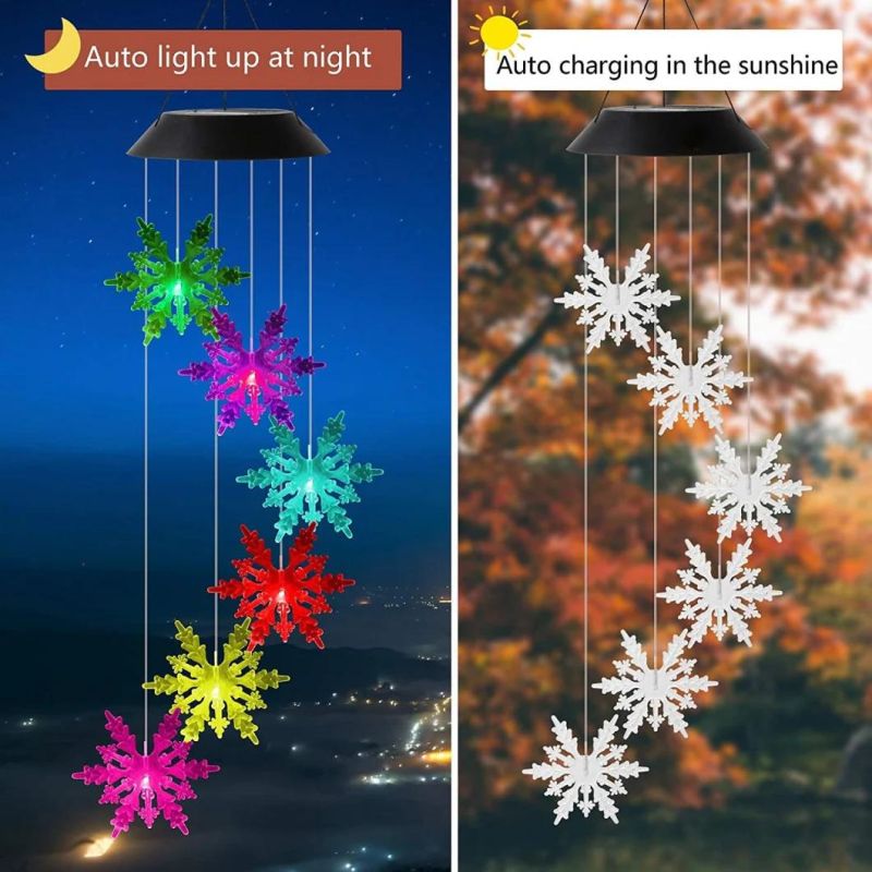 Color Changing Wind Chime Crystal Snowflake LED Wind Chime Portable Waterproof Outdoor Decorative Romantic Wind Chime Light for Patio Wyz18492