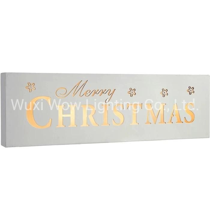 LED Merry Christmas Sign Decoration Wood 38 Cm - White