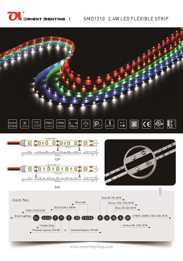UL Ce SMD 1210 Flexible Strip 30 LEDs/M LED Strip Light