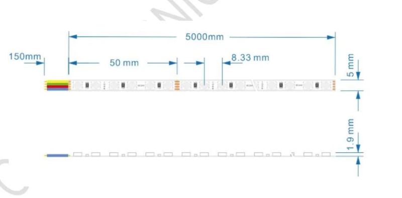 5mm FPC Width 120LED/Meter DC24V 3838 RGB LED Strip Light