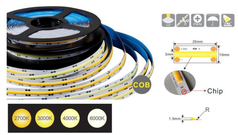 5 Years Warranty COB Dual Color CCT Adjustable COB LED Strip Lights Dim 480LED 512LED CRI 90 8mm High Quality