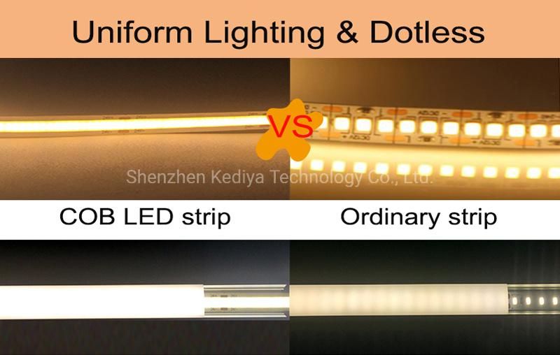 Premium Warm White 8mm DC Connector 12V 24V COB LED Light Strips Fcob Flexible COB Strip Light