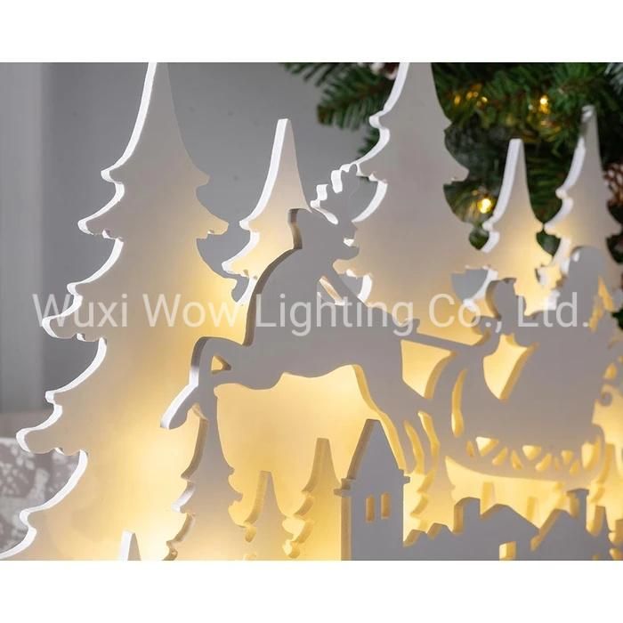 Wooden Village Scene Decoration with Warm LED Lights 44 Cm