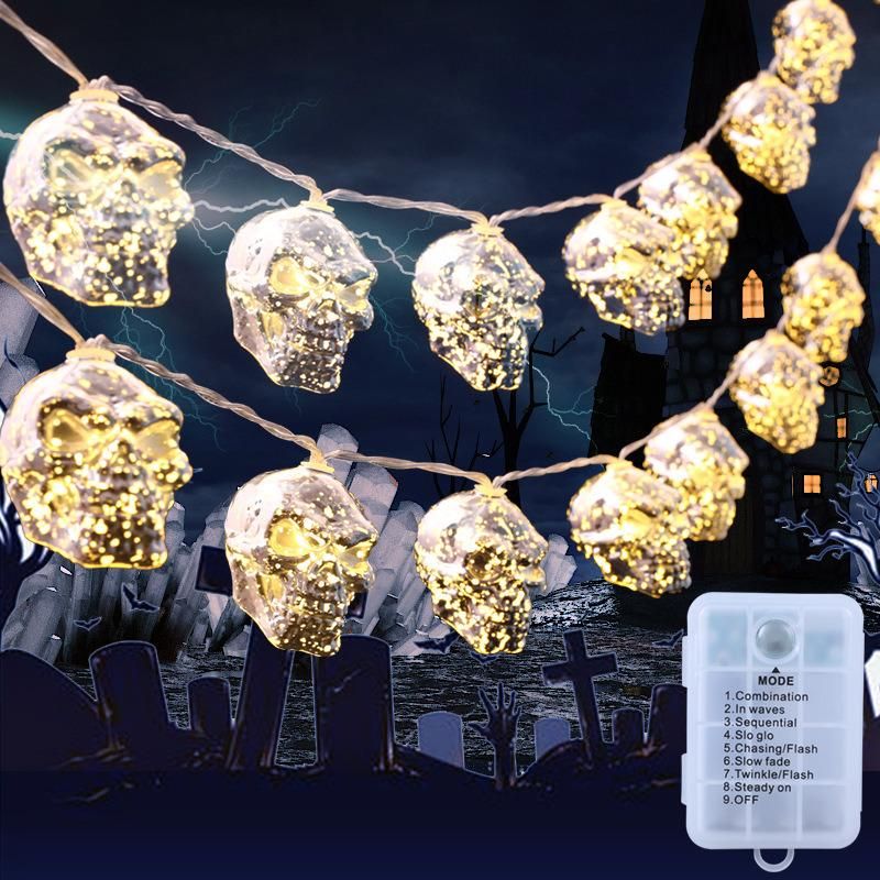 Flashing Electroplated Skull String Lights with Waterproof Battery Box for Halloween Decoration