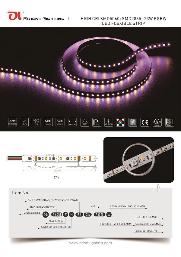 UL Ce 96 LEDs/M 3000K SMD 5060+5050 RGB+W LED Flexible Strip Light