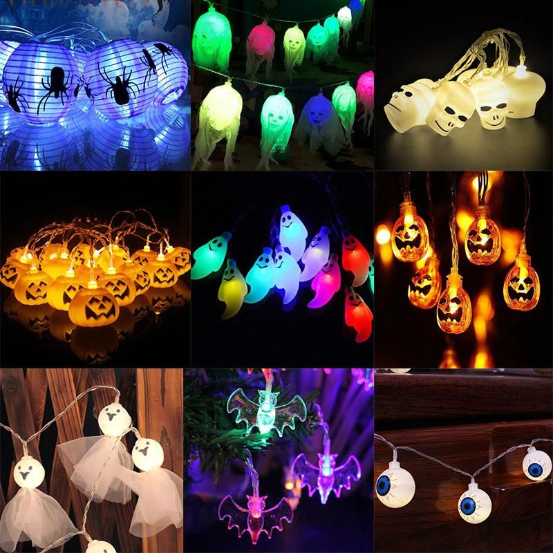 LED Halloween Decoration Light String Ghost Hanging Light Gauze White Gauze Skull String Light Easter Day Battery Light