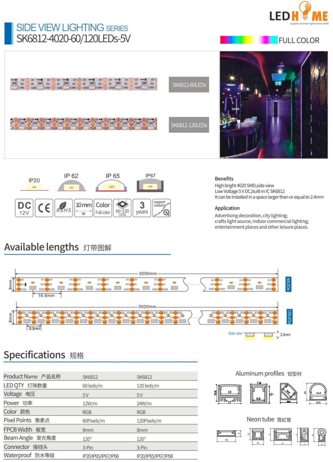 Side View Pixel RGB Built-in-IC Sk6812 LED Light Strip for Indoor Decoration