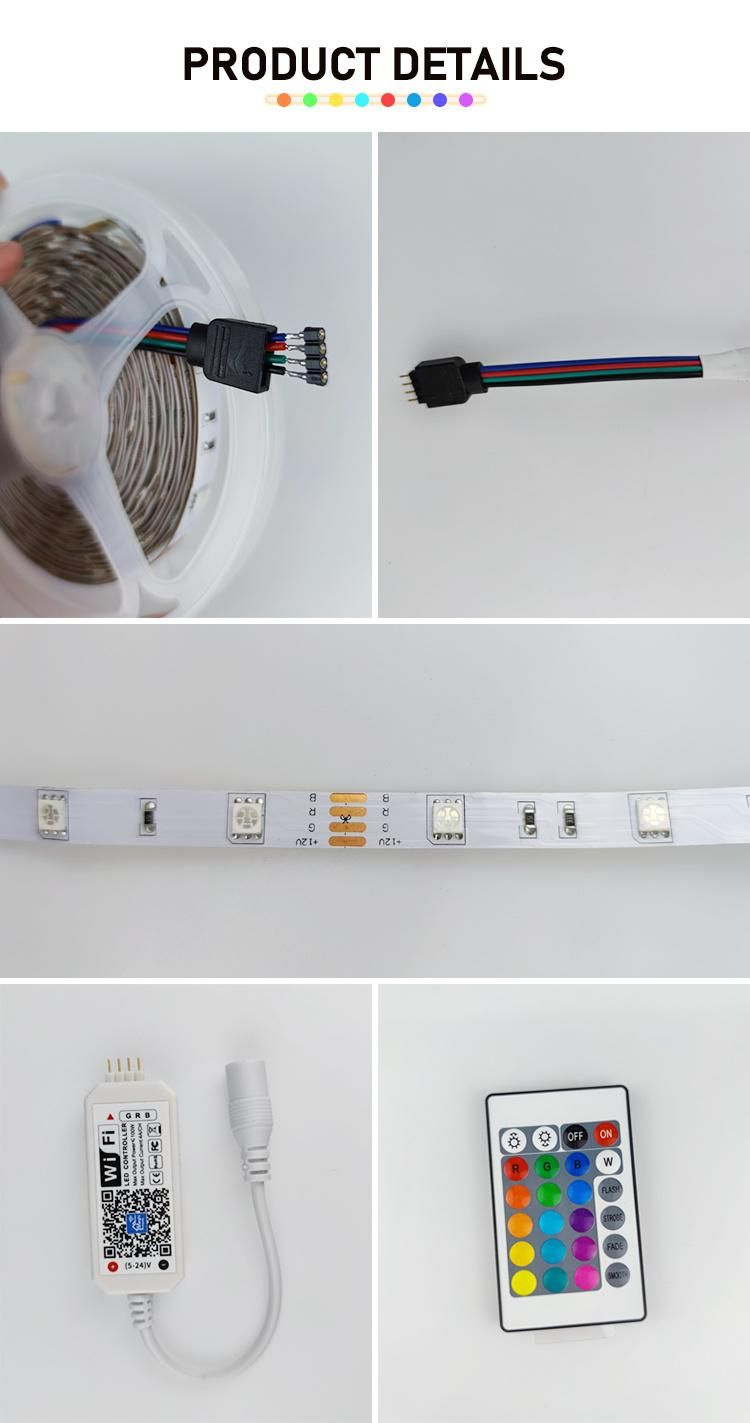 Popular Waterproof 5050 5m Smart LED Strips Lights Indoor with Remote Color