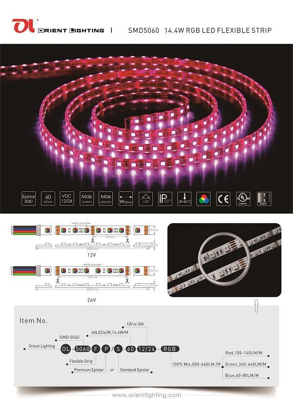 14.4W 24V 60LEDs IP20 Strip Light RGB Decorative LED Lighting