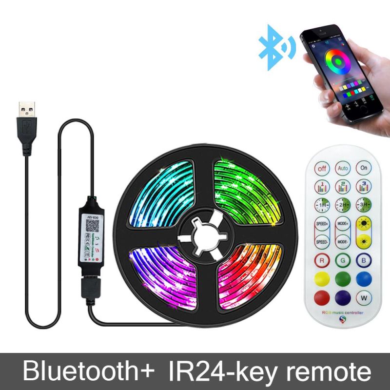 24 Key IR Remote APP Control Music Sound Sensor 5V USB Power 5050 RGB LED Strip Light for TV Backlight