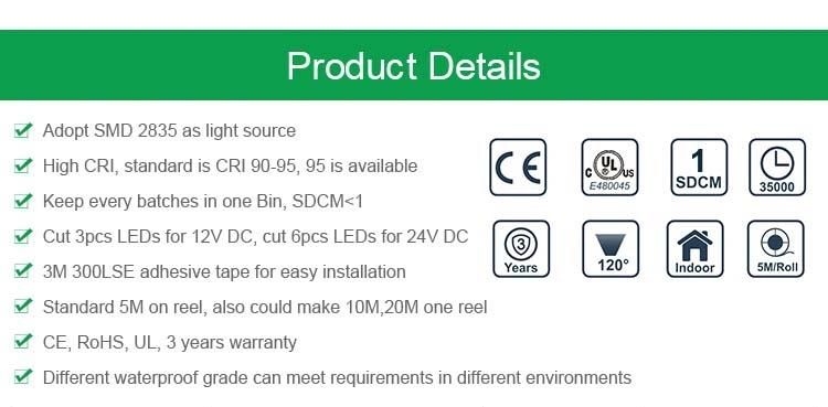 8mm SMD2835 LED LED Strip Light with 3-Year-Warranty