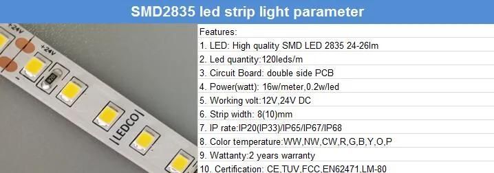 SMD 2835 LED Strip Outdoor Light Single Color 120LEDs/M 12V DC