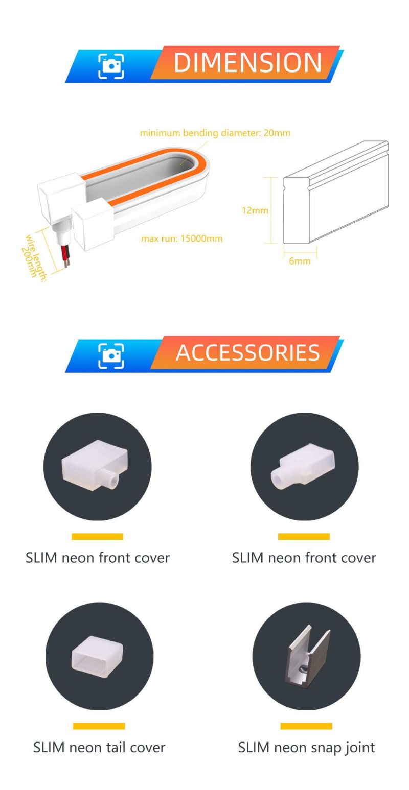 Yellow Conform to CE RoHS UL Outdoor Usage Silicon Gel Waterproof Decorative Lighting LED Flexible Slim Neon Strips