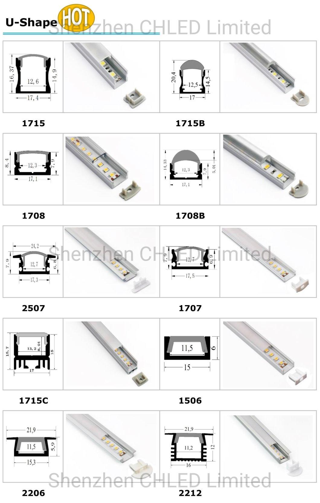 LED Strip with U/V Shape Aluminium/Aluminum Profile LED Linear Light with Milky/Diffuser/Transparent/Frosted/Clear PMMA PC Cover