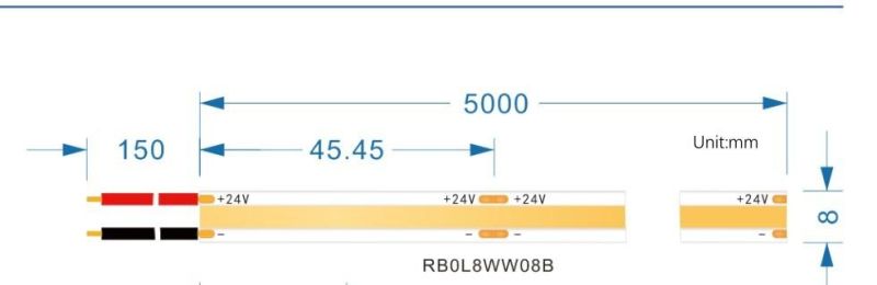 Ra90 DC24V 3000K LED COB Strip Light High Lumen for Project