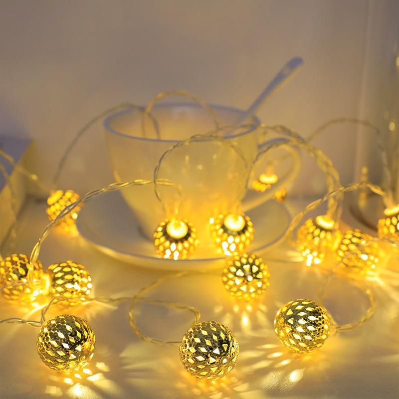 Holiday Fairy Moroccan Hollow Metal Ball LED String Christmas Decoration Light