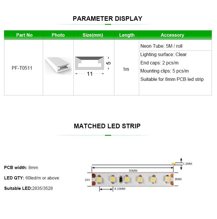Neon Tube for 2835 SMD Luces 12V 24V 5V LED Strip Lighting