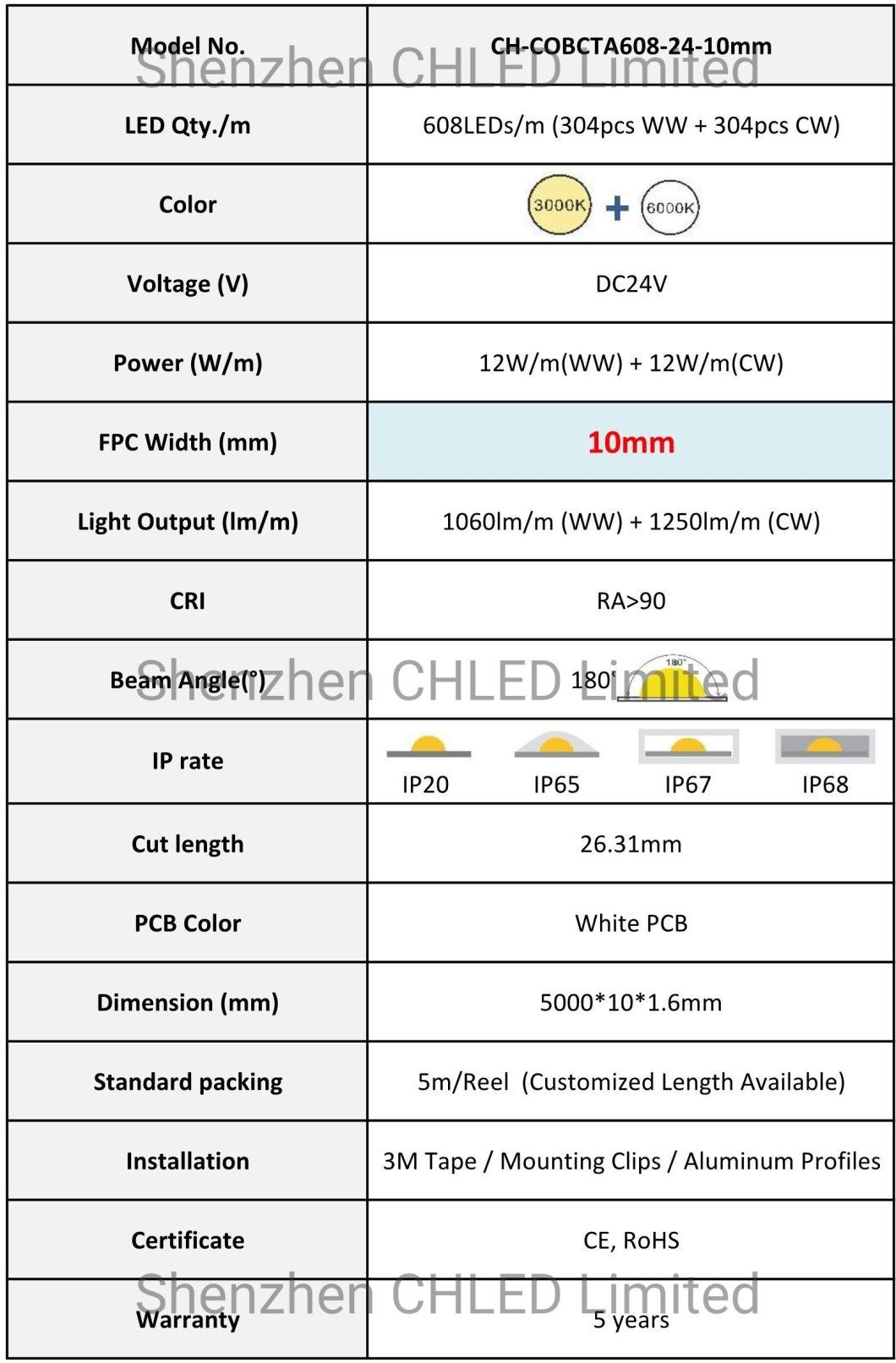 Waterproof IP67 High Density 512 LEDs COB Lights DOT Free COB LED Light Strip for 12V 24V Linear Light Commercial Decoration Lighting