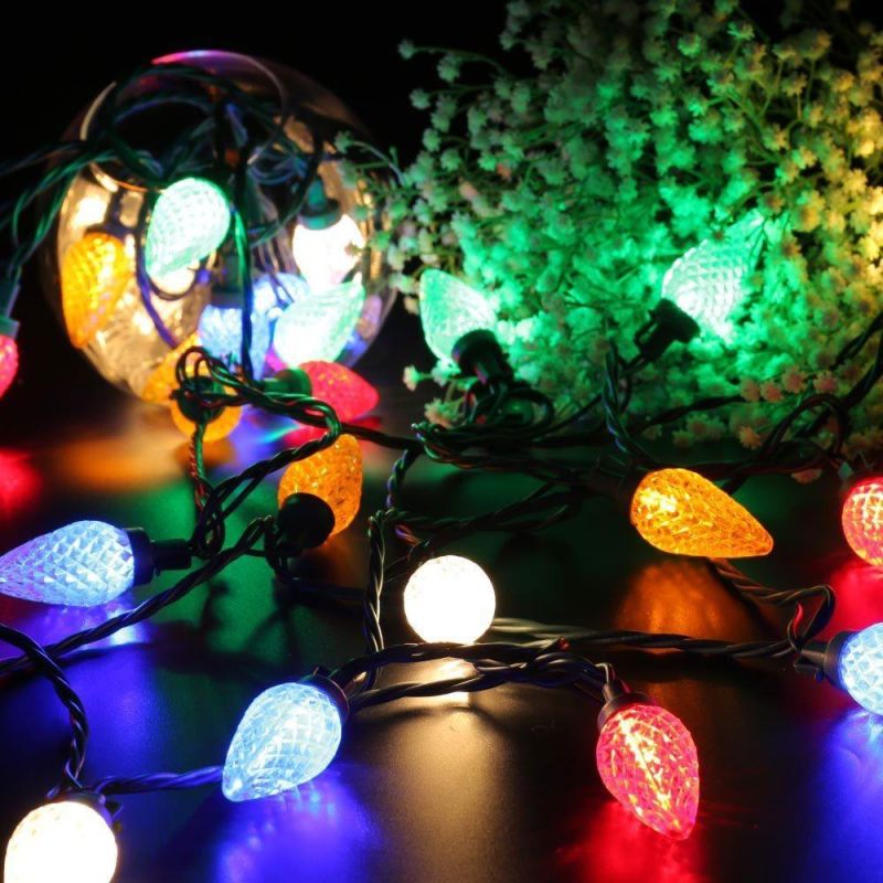 120V UL Faceted C9 25 LED 16FT Fairy Christmas Decorative String Lights