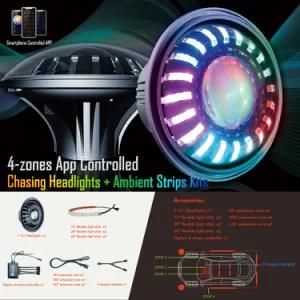 Higlow Combo 10: Interior Ambient LED Light Strip + K1 LED Headlight + Bluetooth Controller