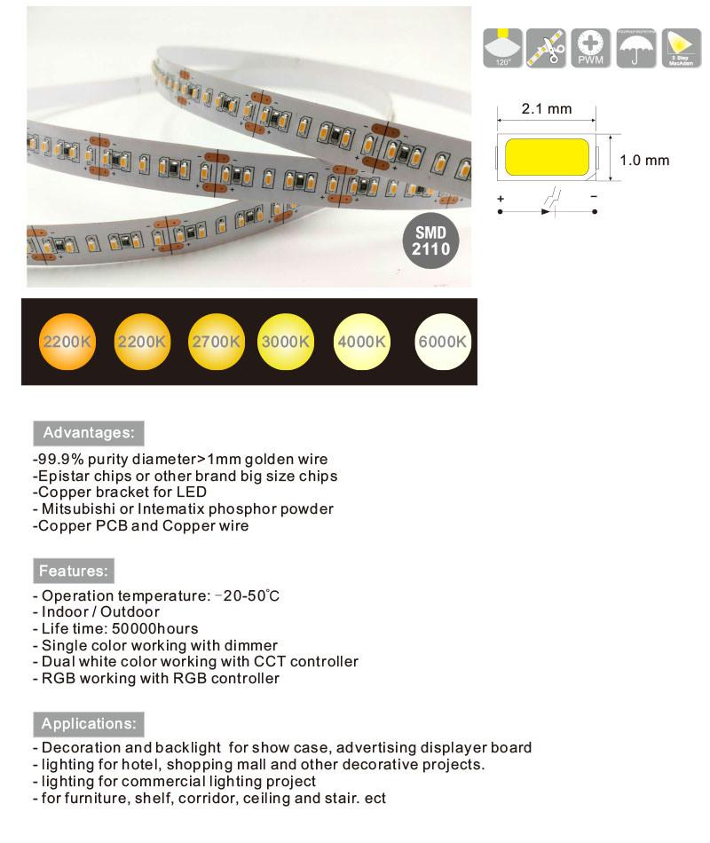 Flexible LED Strip SMD2110 280LEDs/M LED Strip Light Long Life High Brightness