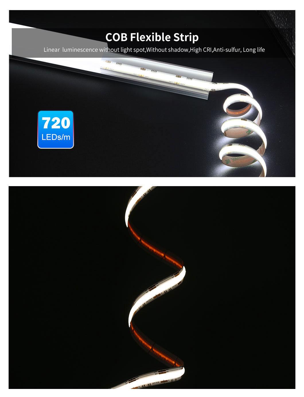 UL CE RoHS 10mm COB LEDs Strip DC24V Flexible COB LED Strip for Decorative Lighting