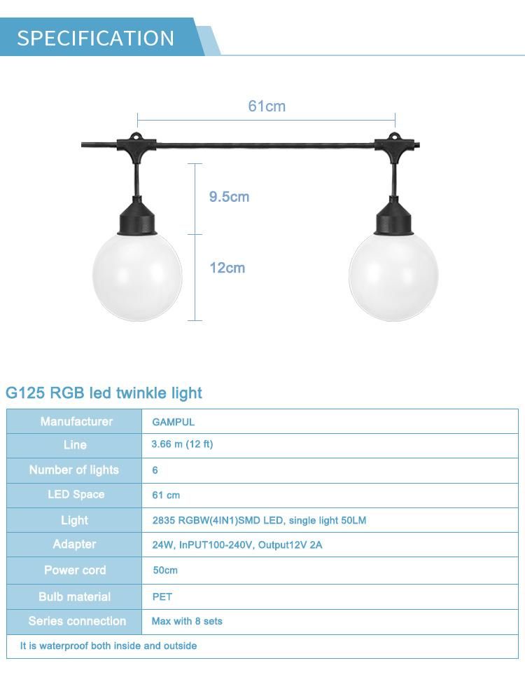 Outdoor G125 LED Globe String Lights Waterproof Shatterproof Light Strings Commercial Hanging Lights