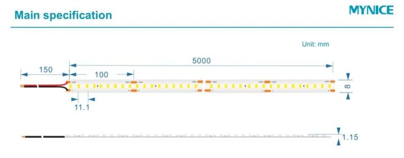 210lm/W High Efficiency Super Brightness SMD2835 DC24V 7.2W/M LED Flexible Strip Light