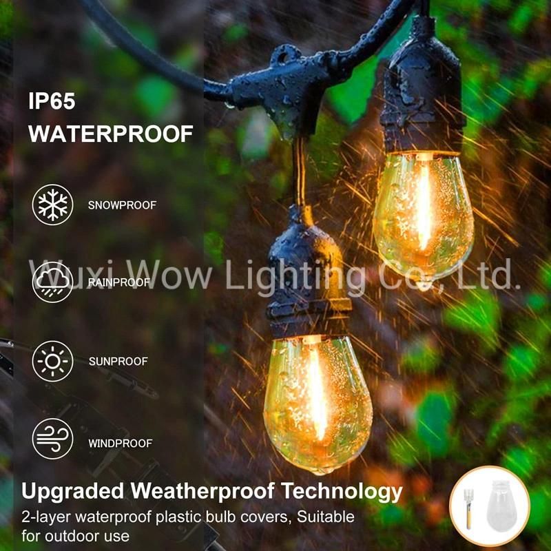 150FT S14 Outdoor String Light Garden Lights Mains Powered Waterproof IP65 with 45+5 Plastic LED Bulbs Warm White 2700K