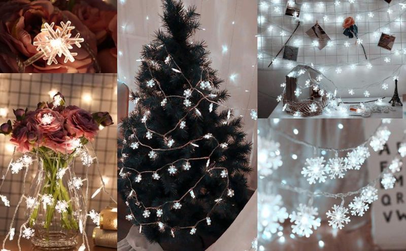 Christmas Decorations Lights, LED Snowflake Lights, Holiday Outdoor Decorations Lighted Snowflake String Lights for Indoor Outdoor Decor