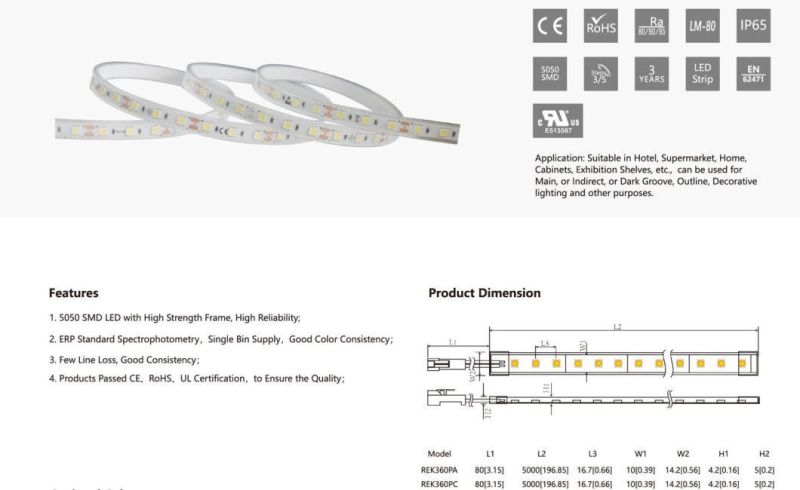 ERP Standard Flexible LED Strip Lighting with High CRI IP65 LED Strips