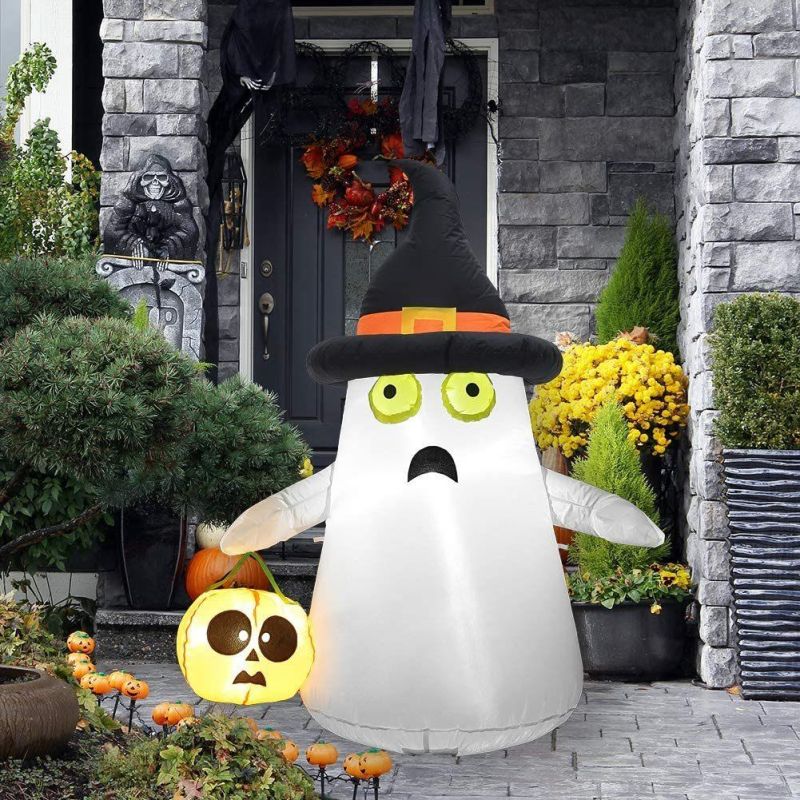 Halloween Inflatable Yard Decor, Blow up Lighted Ghost and Pumpkin Decoration Light