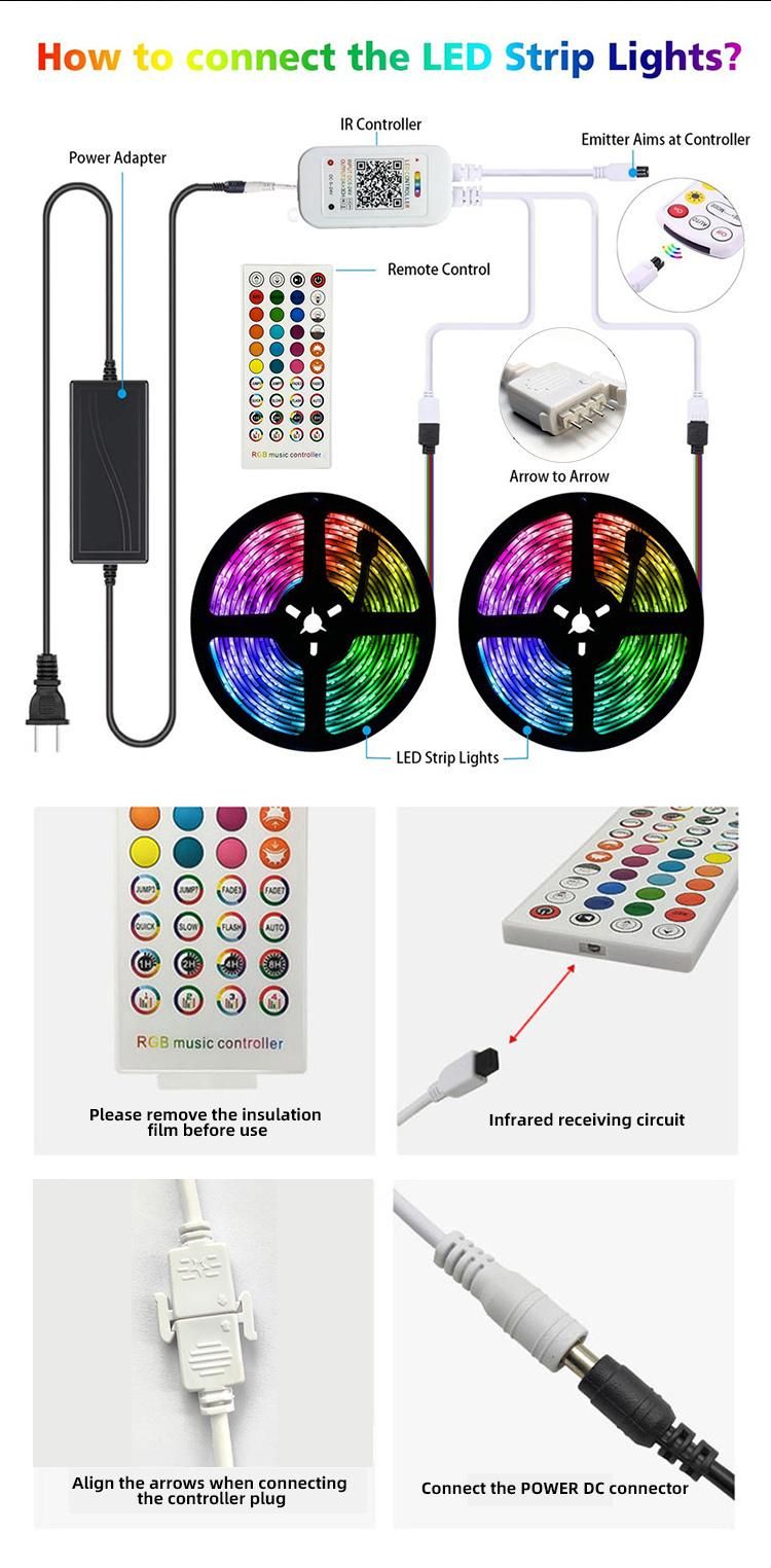 RGB 5m 24V Safety Easy Install DIY 300LEDs IP 65 WiFi IR APP Remote Control Holiday Christmas Decoration LED Flex Strip Light