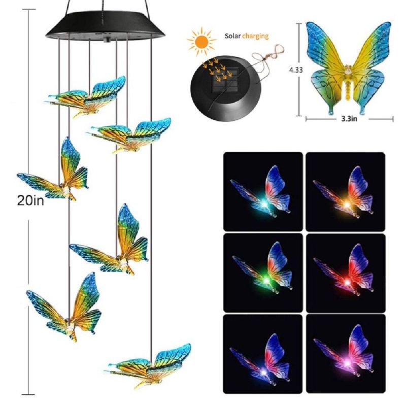 Solar Wind Chime Light Color Changing Butterfly Solar Chimes Outdoor Decoration Lights Wind Chime Solar Lamp Wyz18493