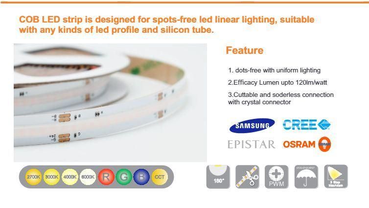 2021 Hot Sell Low Price 24V 840 LED RGB Flexible COB Strip for Aluminum Profile