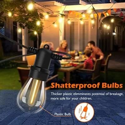 Outdoor LED String Lights with Waterproof Shatterproof Edison Vintage S14 Bulbs for Outside Garden Home Party Decoration