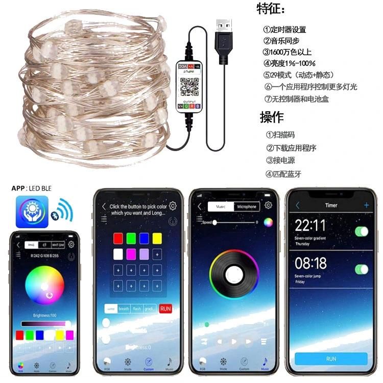 Waterproof APP Control USB Powered 5V Magic RGB Cooper Wire LED String for Christmas Tree Decoration