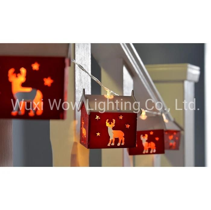 Reindeer Wooden House Light String with 10-LED - Red