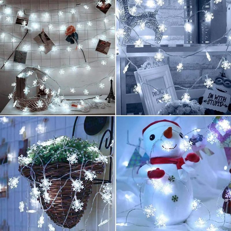 Snowflake String Lights, 1.5m 10LED String Lights White Snowflake Lights Snowflakes Plastic Fairy Lights Decorations