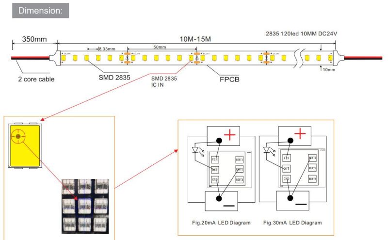 SMD2835 120 LEDs/M IC-Built-in LED Light Strip for Decorative LED Lighting