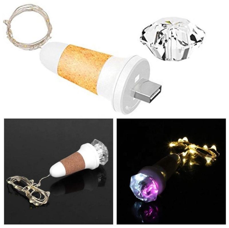 New Arrival Romantic LED Bottle Diamont Cork Light with Copper Wire String Light for Party Bar Christmas Decoration USB Rechargeable