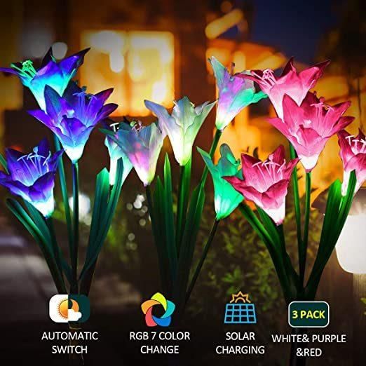 Solar Garden Stake Lights Multi-Color Changing Lily Solar Flower Lights for Patio