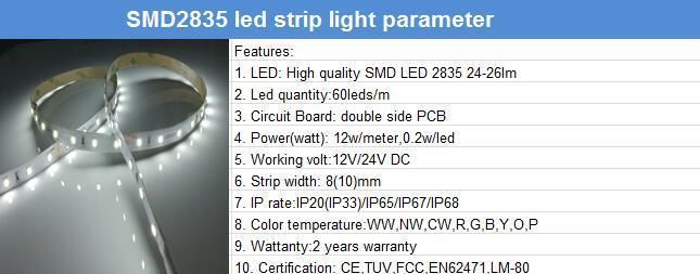 Waterproof 2835 LED Strip Light 12V DC with Lm-80